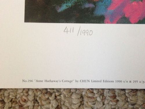 1990 Chun Lithograph Print Anne Hathaway's Cottage Signed/Numbered 411/1990   - TvMovieCards.com