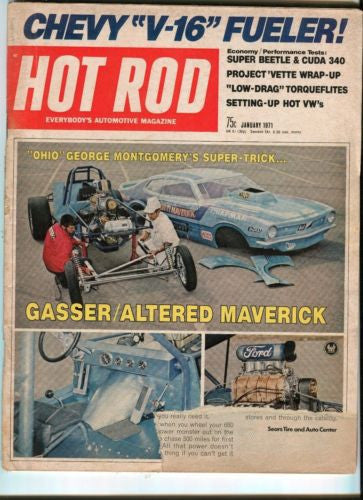 1971 January Hot Rod Magazine March Back Issue - Chevy V16 Fueler   - TvMovieCards.com