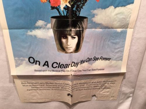 Original 1970 "On a Clear Day You Can See Forever" 1 Sheet Movie Poster 27x 41"   - TvMovieCards.com