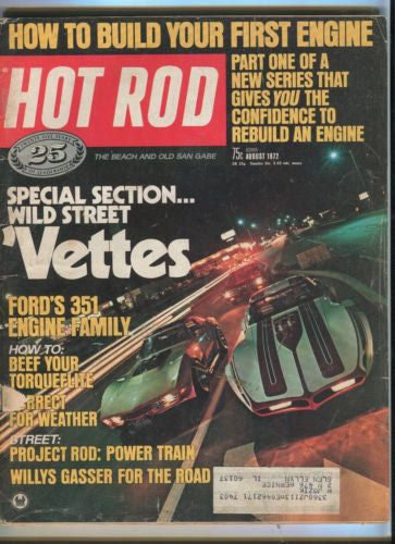 1972 Hot Rod Magazine August Back Issue - Wild Street Vettes   - TvMovieCards.com