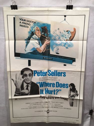 Original 1972 "Where does it hurt?" 1 Sheet Movie Poster 27"x 41" Peter Sellers   - TvMovieCards.com