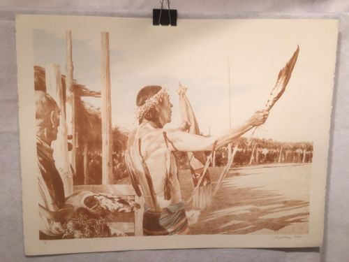 Vintage Western Indian Artwork William Nelson Signed in Pencil "Sun Dance Chief"   - TvMovieCards.com