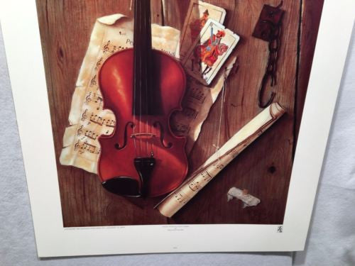 Violin with Playing Cards - William Galvez - Haddad's Fine Arts 29x22 Art Print   - TvMovieCards.com