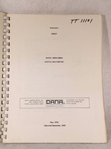 Dana Model 3800A / 3860A Digital Multimeter Instruction Manual   - TvMovieCards.com