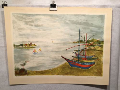 Judith Bledsoe Signed Lithograph Print - Sail Boats In Small Harbor   - TvMovieCards.com