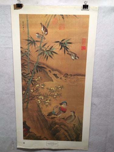 Vintage Chinese Artist Mandarin Ducks by a Stream New York Graphic Society Print   - TvMovieCards.com