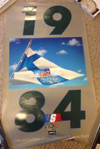 Vintage Levi's Strauss 1984 Olympics Poster Finland Swimmer 37 x 22   - TvMovieCards.com