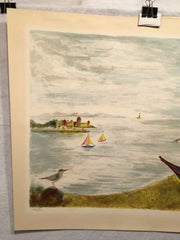 Judith Bledsoe Signed Lithograph Print - Sail Boats In Small Harbor   - TvMovieCards.com