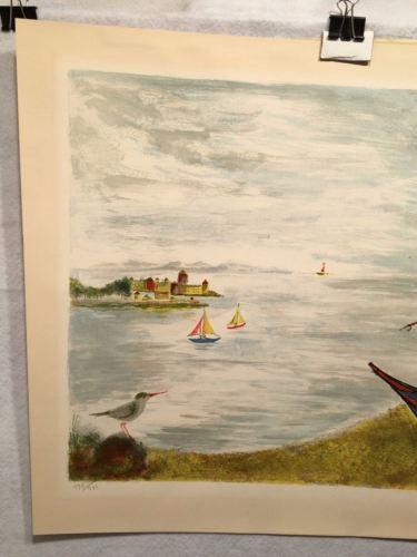 Judith Bledsoe Signed Lithograph Print - Sail Boats In Small Harbor   - TvMovieCards.com
