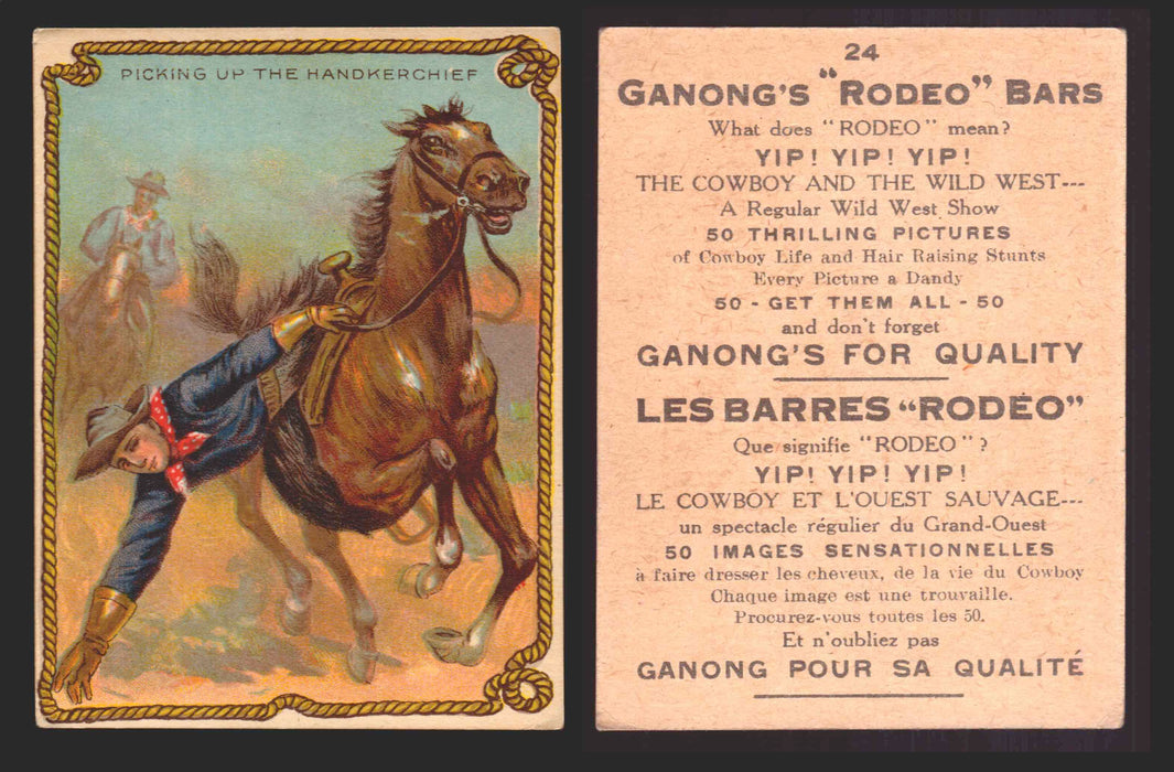 1930 Ganong "Rodeo" Bars V155 Cowboy Series #1-50 Trading Cards Singles #24 Picking Up The Handkerchief  - TvMovieCards.com