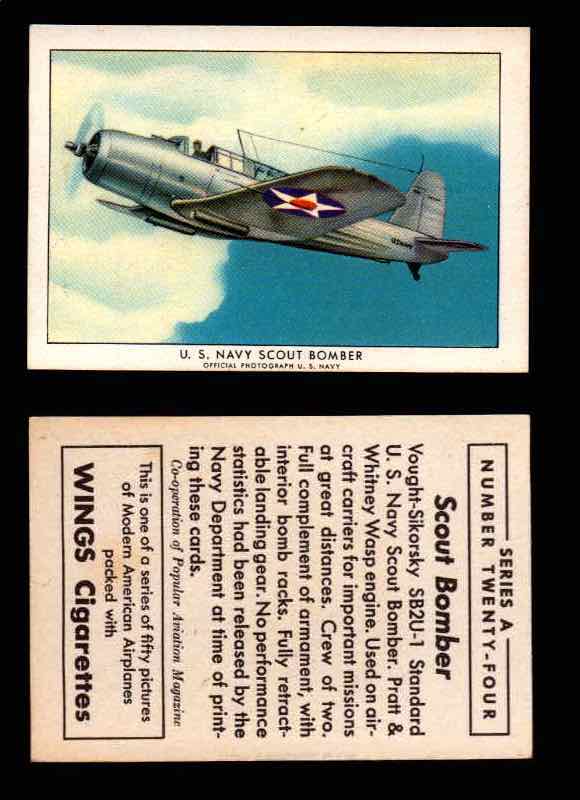 1940 Modern American Airplanes Series A Vintage Trading Cards Pick Singles #1-50 24 U.S. Navy Scout Bomber (Vought-Sikorsky SB2U-1)  - TvMovieCards.com
