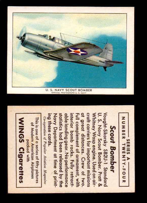 1940 Modern American Airplanes Series A Vintage Trading Cards Pick Singles #1-50 24 U.S. Navy Scout Bomber (Vought-Sikorsky SB2U-1)  - TvMovieCards.com