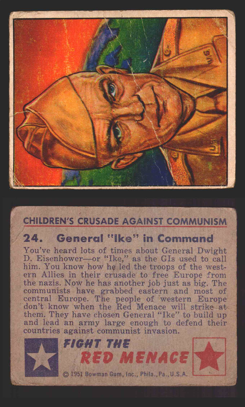 1951 Red Menace Vintage Trading Cards #1-48 You Pick Singles Bowman Gum 24   General "Ike" in Command  - TvMovieCards.com