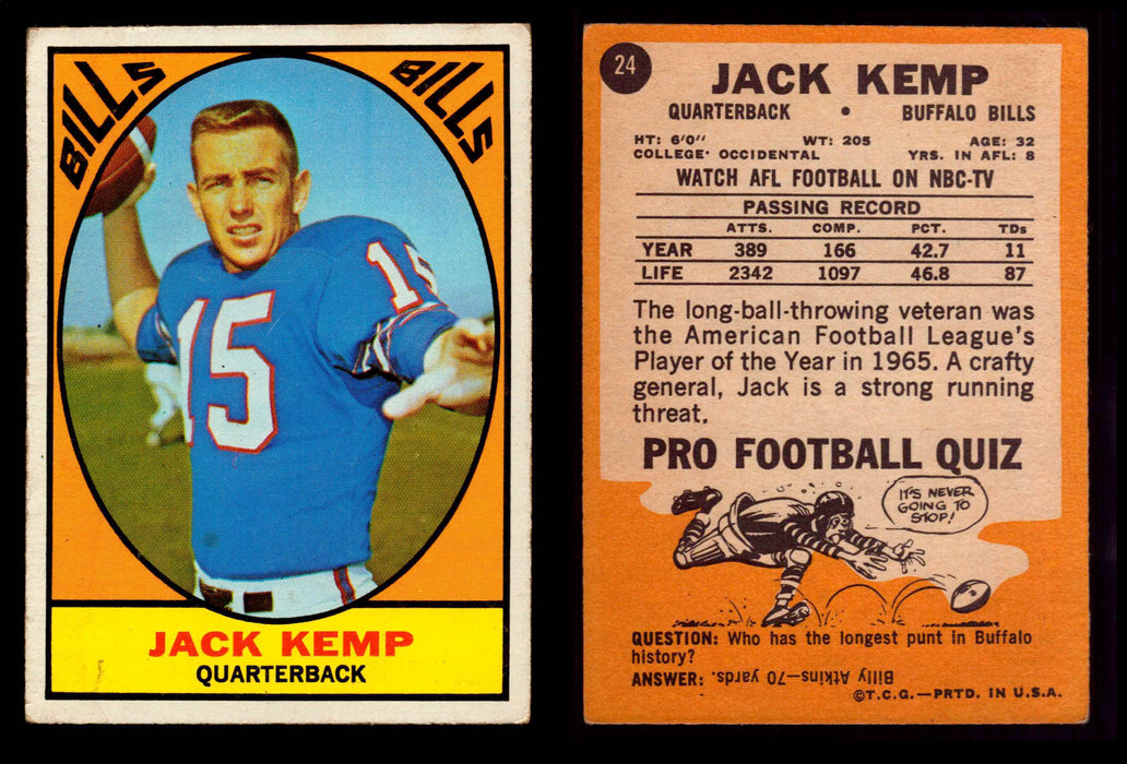 1967 Topps Football Trading Card You Pick Singles #1-#132 VG #24 Jack Kemp  - TvMovieCards.com