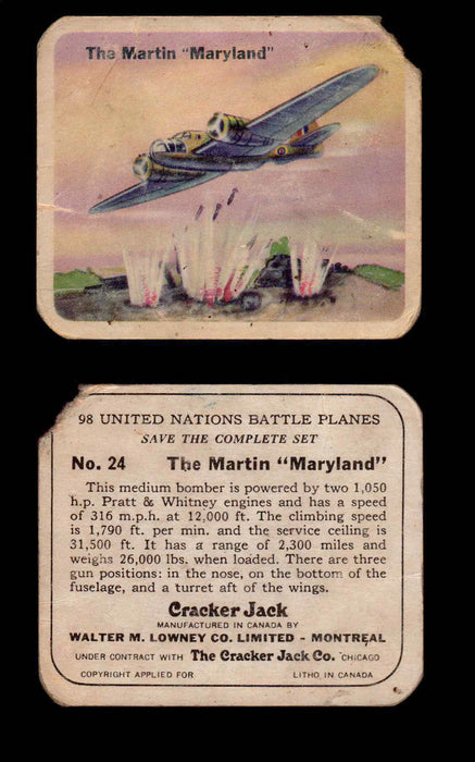 Cracker Jack United Nations Battle Planes Vintage You Pick Single Cards #1-70 #24  - TvMovieCards.com
