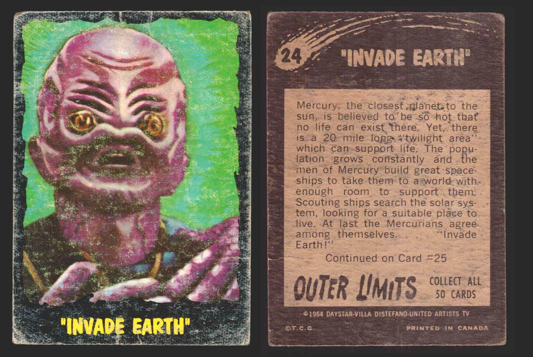 1964 Outer Limits Vintage Trading Cards #1-50 You Pick Singles O-Pee-Chee OPC 24   "Invade Earth”  - TvMovieCards.com