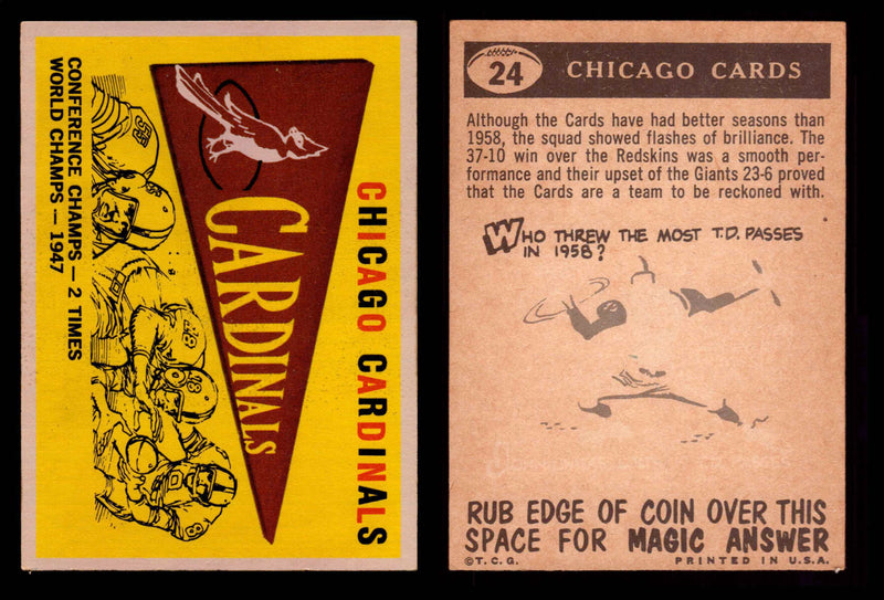 1959 Topps Football Trading Card You Pick Singles #1-#176 VG/EX #	24	Chicago Cardinals Pennant Card  - TvMovieCards.com