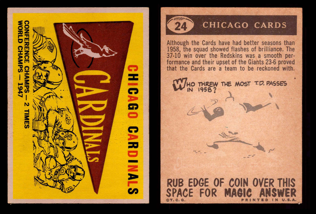 1959 Topps Football Trading Card You Pick Singles #1-#176 VG/EX #	24	Chicago Cardinals Pennant Card  - TvMovieCards.com