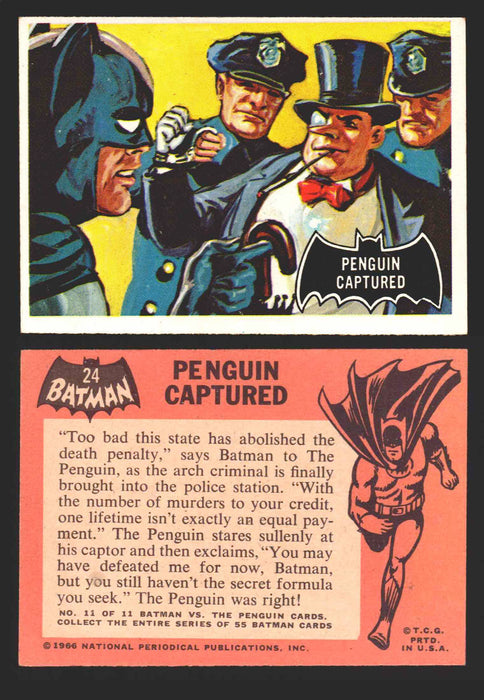 1966 Batman (Black Bat) Vintage Trading Card You Pick Singles #1-55 #	 24   Penguin Captured  - TvMovieCards.com