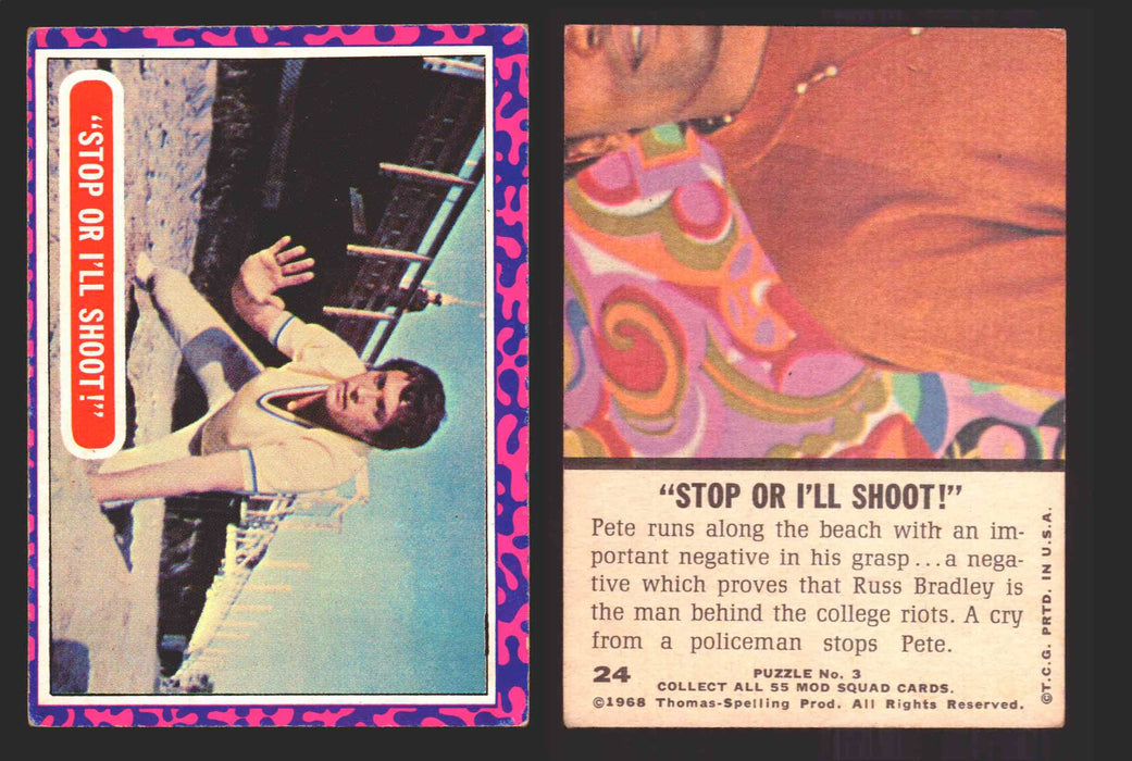 1969 The Mod Squad Vintage Trading Cards You Pick Singles #1-#55 Topps 24   "Stop or I'll Shoot!"  - TvMovieCards.com