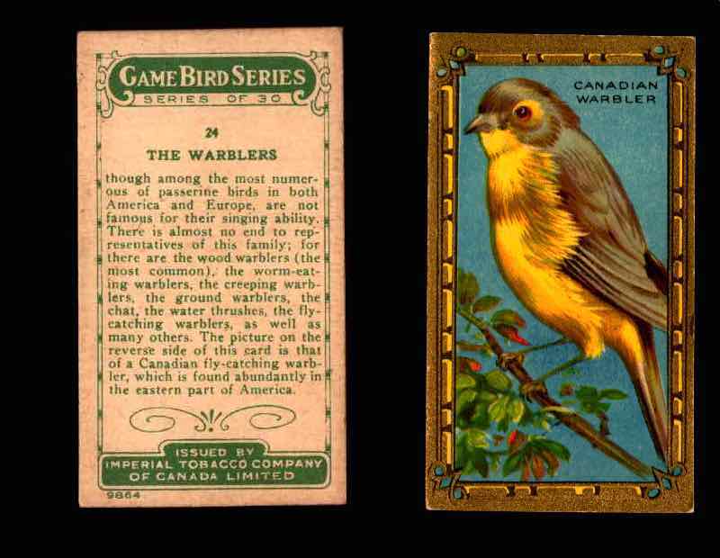 1910 Game Bird Series C14 Imperial Tobacco Vintage Trading Cards Singles #1-30 #24 The Warblers  - TvMovieCards.com