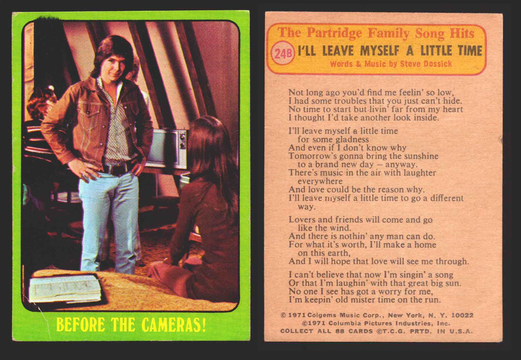 1971 The Partridge Family Series 3 Green You Pick Single Cards #1-88B Topps USA #	24B   Before the Cameras!  - TvMovieCards.com
