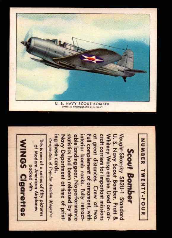 1940 Modern American Airplanes Series 1 Vintage Trading Cards Pick Singles #1-50 24 U.S. Navy Scout Bomber (Vought-Sikorsky SB2U-1)  - TvMovieCards.com