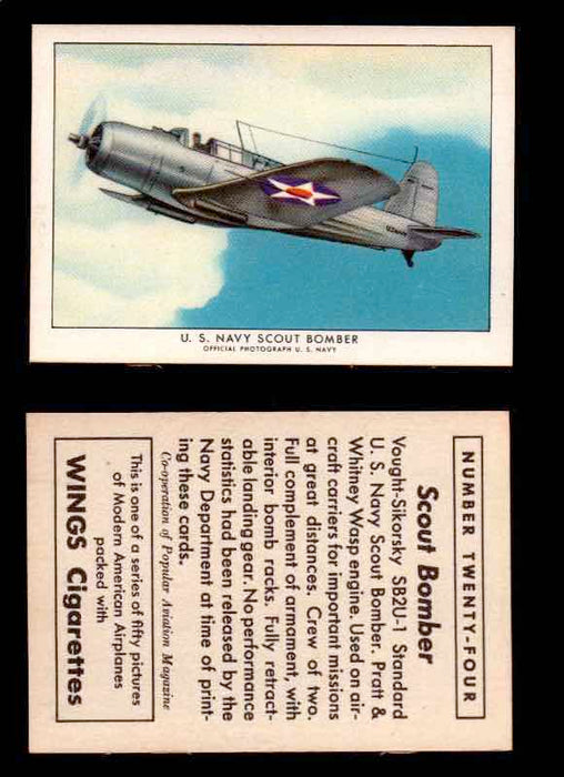 1940 Modern American Airplanes Series 1 Vintage Trading Cards Pick Singles #1-50 24 U.S. Navy Scout Bomber (Vought-Sikorsky SB2U-1)  - TvMovieCards.com