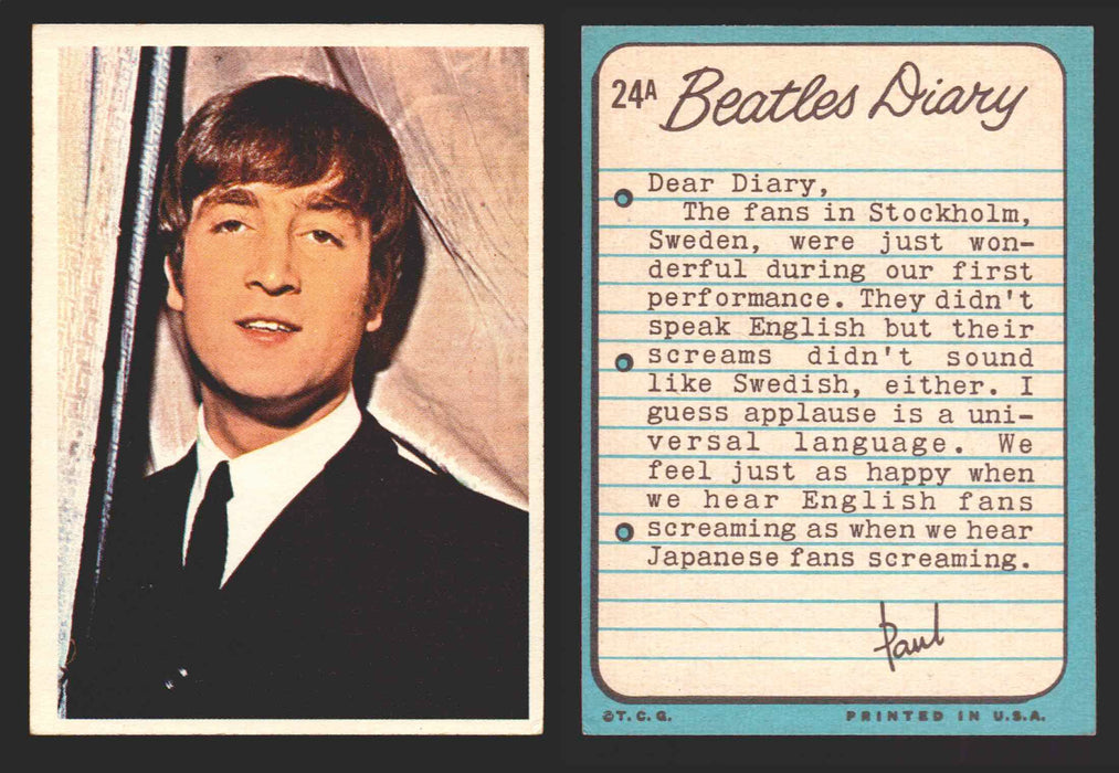 Beatles Diary Topps 1964 Vintage Trading Cards You Pick Singles #1A-#60A #	24	A  - TvMovieCards.com