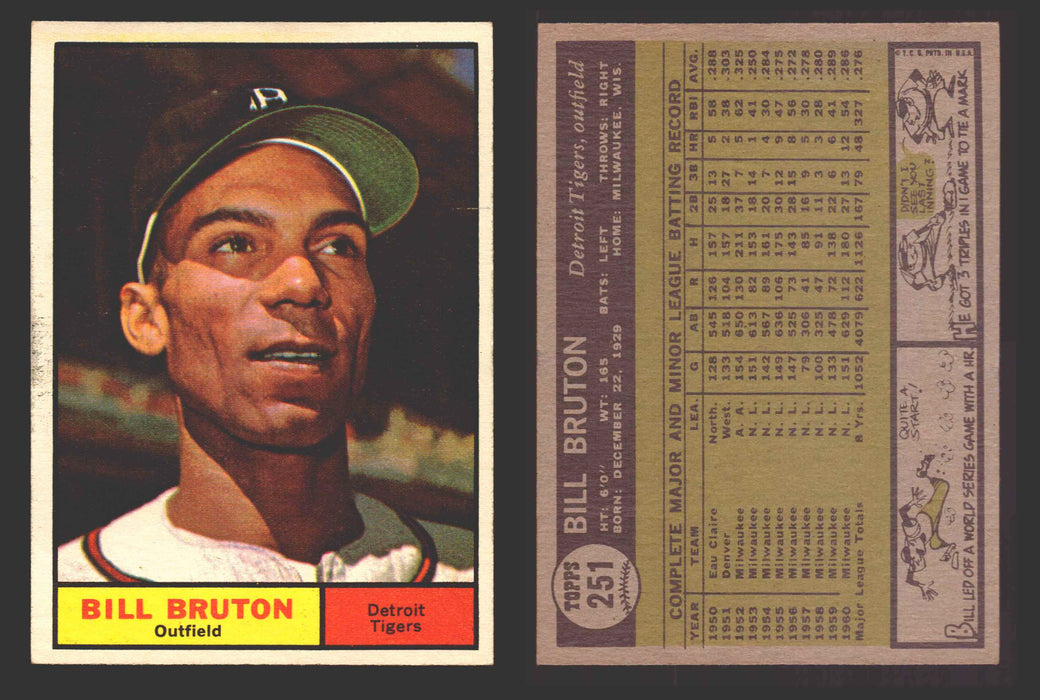 1961 Topps Baseball Trading Card You Pick Singles #200-#299 VG/EX #	251 Bill Bruton - Detroit Tigers  - TvMovieCards.com