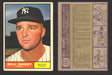 1961 Topps Baseball Trading Card You Pick Singles #200-#299 VG/EX #	252 Bill Short - New York Yankees  - TvMovieCards.com