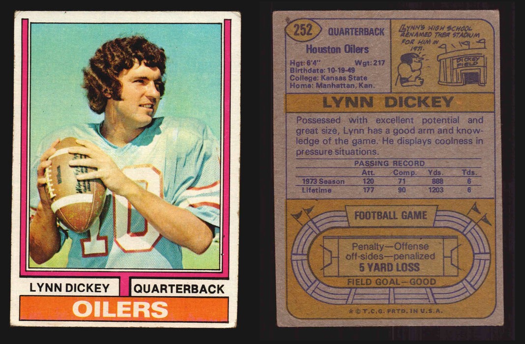 1974 Topps Football Trading Card You Pick Singles #1-#528 G/VG/EX #	252	Lynn Dickey  - TvMovieCards.com