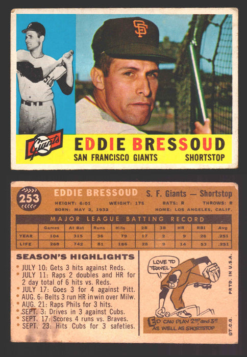 1960 Topps Baseball Trading Card You Pick Singles #250-#572 VG/EX 253 - Eddie Bressoud  - TvMovieCards.com