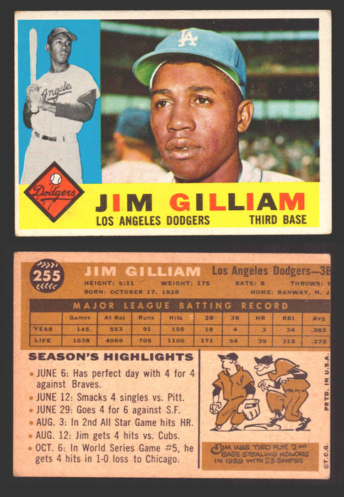 1960 Topps Baseball Trading Card You Pick Singles #250-#572 VG/EX 255 - Jim Gilliam  - TvMovieCards.com