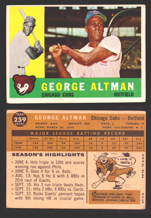1960 Topps Baseball Trading Card You Pick Singles #250-#572 VG/EX 259 - George Altman  - TvMovieCards.com