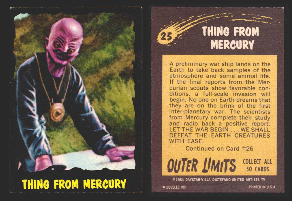 1964 Outer Limits Bubble Inc Vintage Trading Cards #1-50 You Pick Singles #25  - TvMovieCards.com