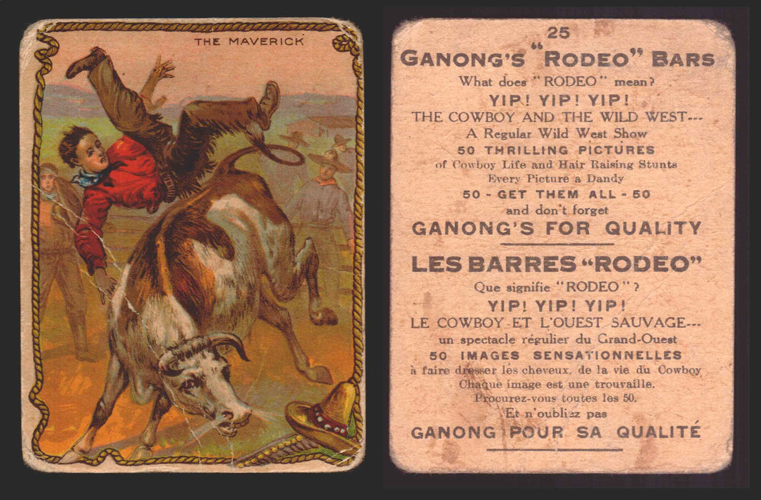 1930 Ganong "Rodeo" Bars V155 Cowboy Series #1-50 Trading Cards Singles #25 The Marverick  - TvMovieCards.com