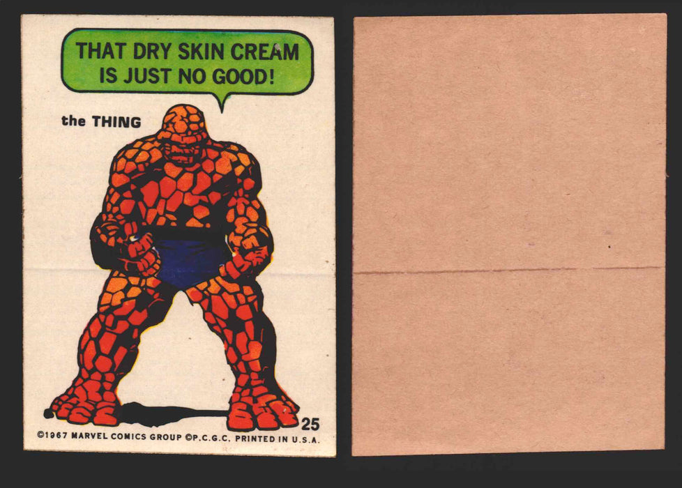 1967 Philadelphia Gum Marvel Super Hero Stickers Vintage You Pick Singles #1-55 25   The Thing - That dry skin cream is just no good!  - TvMovieCards.com