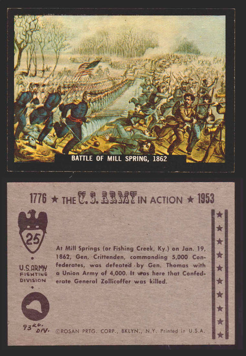 1961 The U.S. Army in Action 1776-1953 Trading Cards You Pick Singles #1-64 25   Battle of Mill Spring 1862  - TvMovieCards.com