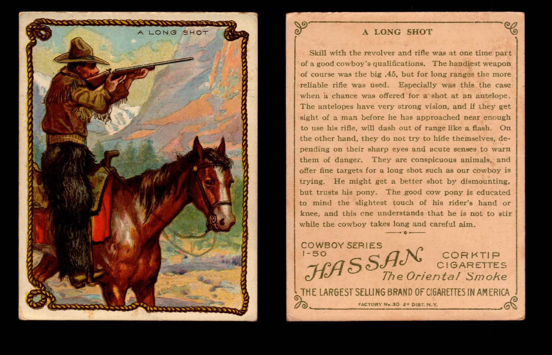 1909 T53 Hassan Cigarettes Cowboy Series #1-50 Trading Cards Singles #25 A Long Shot  - TvMovieCards.com