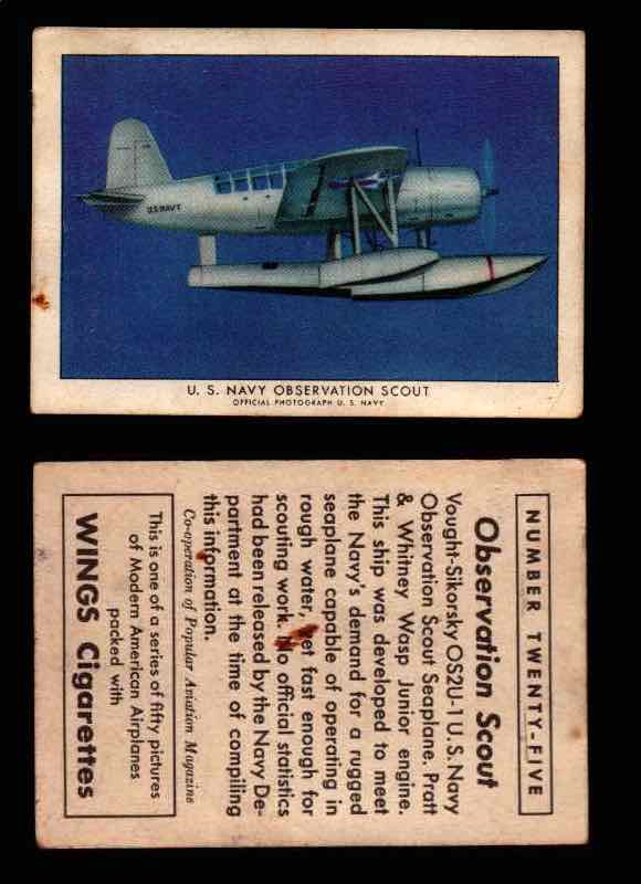 1940 Modern American Airplanes Series 1 Vintage Trading Cards Pick Singles #1-50 25 U.S. Navy Observation Scout (Vought-Sikorsky OS2U-1)  - TvMovieCards.com