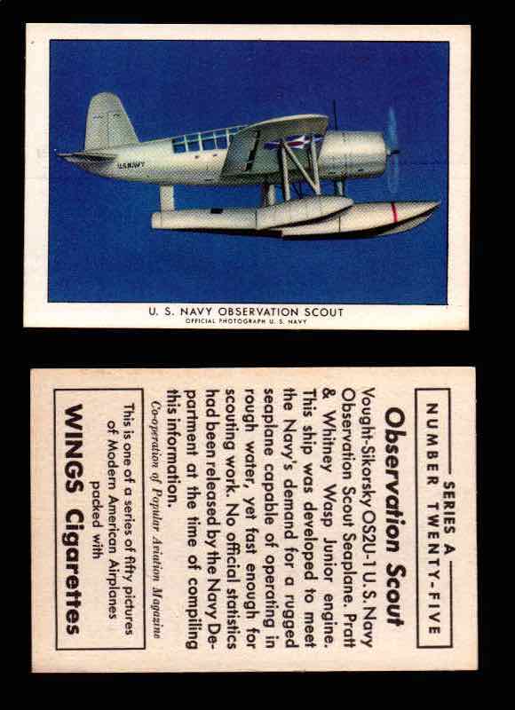 1940 Modern American Airplanes Series A Vintage Trading Cards Pick Singles #1-50 25 U.S. Navy Observation Scout (Vought-Sikorsky OS2U-1)  - TvMovieCards.com