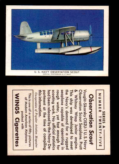1940 Modern American Airplanes Series A Vintage Trading Cards Pick Singles #1-50 25 U.S. Navy Observation Scout (Vought-Sikorsky OS2U-1)  - TvMovieCards.com