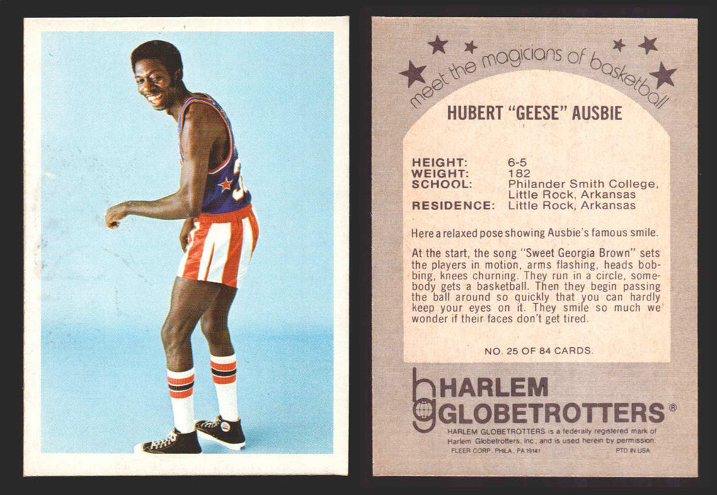 1971 Harlem Globetrotters Fleer Vintage Trading Card You Pick Singles #1-84 25 of 84   Hubert "Geese" Ausbie  - TvMovieCards.com