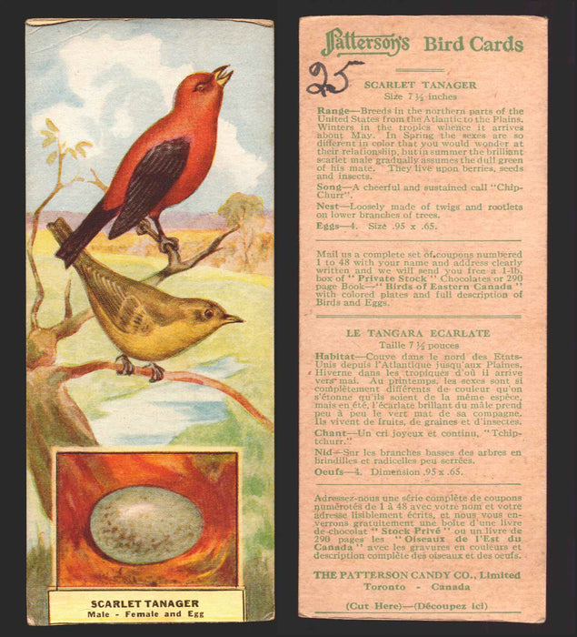 1924 Patterson's Bird Chocolate Vintage Trading Cards U Pick Singles #1-46 25 Scarlet Tanager  - TvMovieCards.com