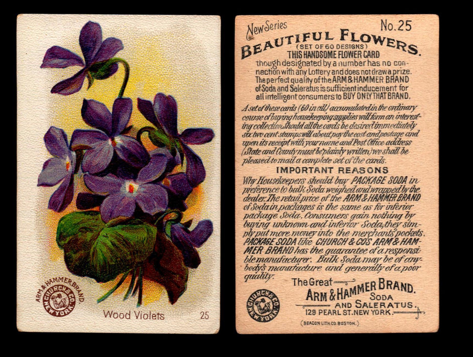 Beautiful Flowers New Series You Pick Singles Card #1-#60 Arm & Hammer 1888 J16 #25 Wood Violets  - TvMovieCards.com
