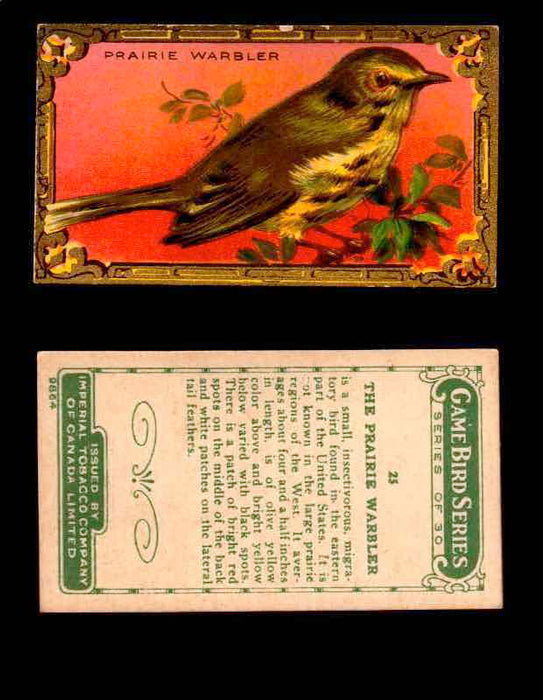 1910 Game Bird Series C14 Imperial Tobacco Vintage Trading Cards Singles #1-30 #25 The Prairie Warbler  - TvMovieCards.com