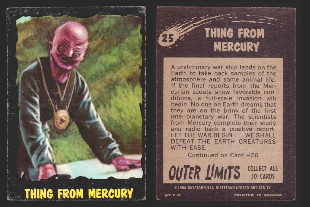 1964 Outer Limits Vintage Trading Cards #1-50 You Pick Singles O-Pee-Chee OPC 25   Thing from Mercury  - TvMovieCards.com
