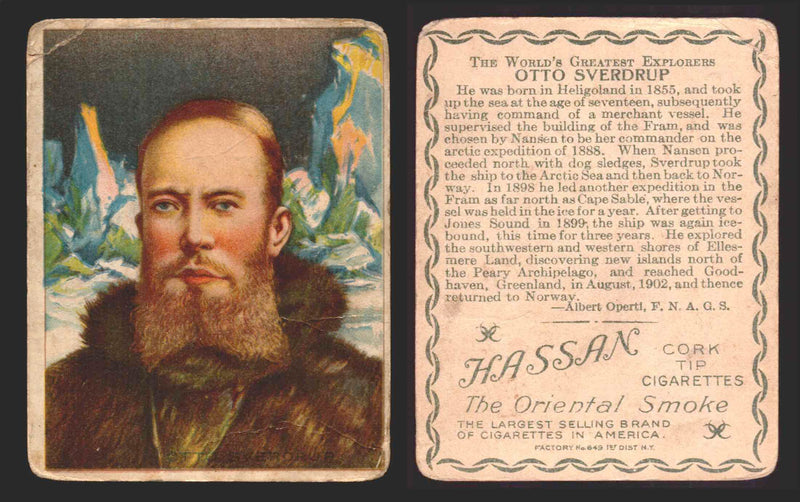 1910 T118 Hassan Cigarettes World's Greatest Explorers Trading Cards Singles #25 Otto Sverdrup  - TvMovieCards.com