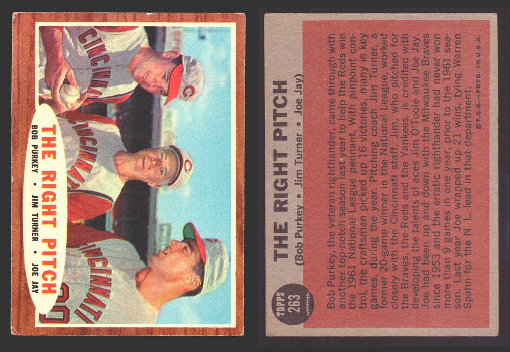1962 Topps Baseball Trading Card You Pick Singles #200-#299 VG/EX #	263 The Right Pitch - Cincinnati Reds  - TvMovieCards.com